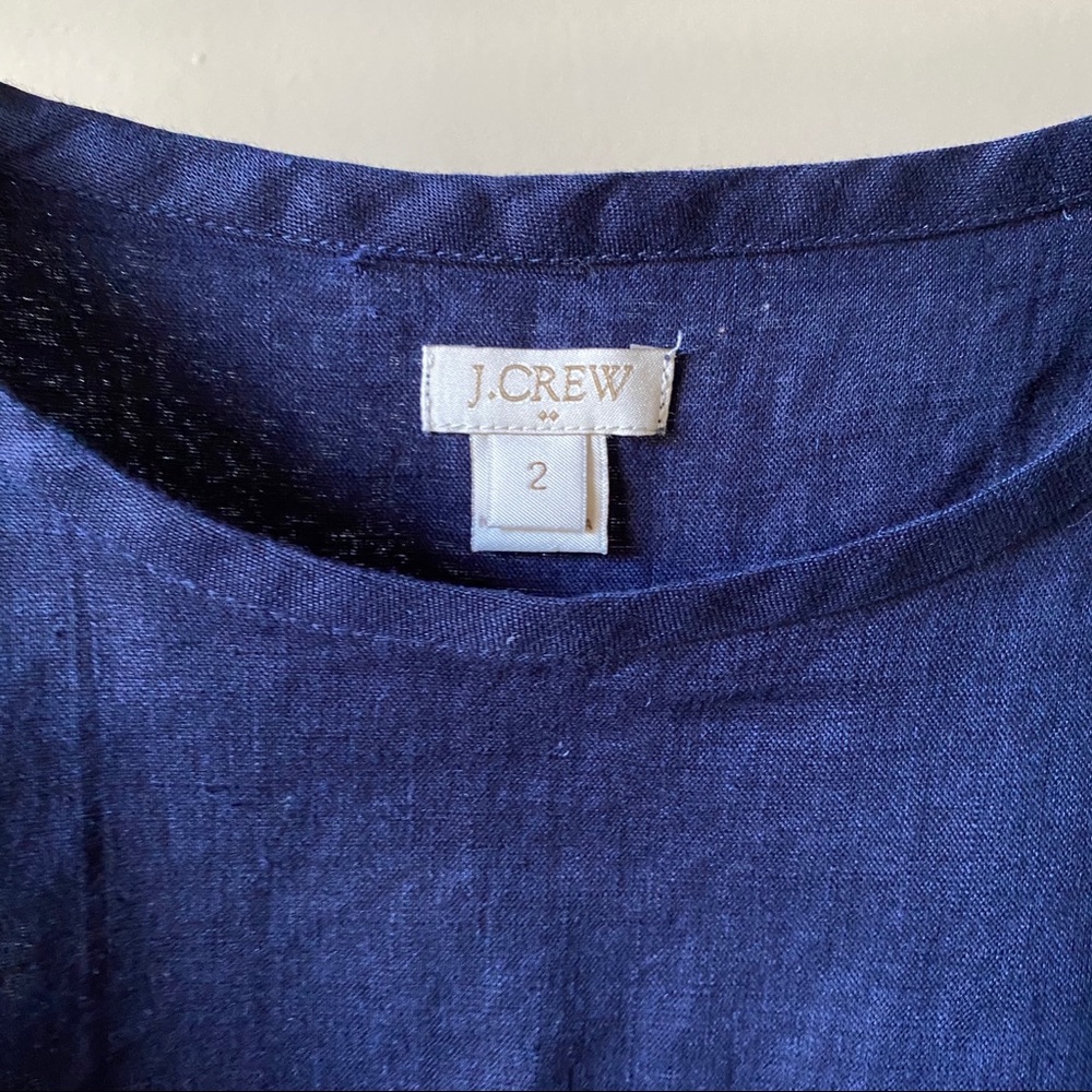 J crew navy linen scallop trim top